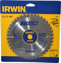 Irwin - 6-1/2" Diam, 5/8" Arbor Hole Diam, 40 Tooth Wet & Dry Cut Saw Blade - Carbide-Tipped, Trimming Action, Standard Round Arbor - Benchmark Tooling