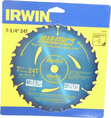 Irwin - 7-1/4" Diam, 5/8" Arbor Hole Diam, 24 Tooth Wet & Dry Cut Saw Blade - Carbide-Tipped, General Purpose Action, Diamond Arbor - Benchmark Tooling