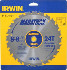 Irwin - 8-1/4" Diam, 5/8" Arbor Hole Diam, 24 Tooth Wet & Dry Cut Saw Blade - Carbide-Tipped, General Purpose Action, Diamond Arbor - Benchmark Tooling