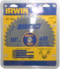 Irwin - 10" Diam, 5/8" Arbor Hole Diam, 40 Tooth Wet & Dry Cut Saw Blade - Carbide-Tipped, General Purpose Action, Standard Round Arbor - Benchmark Tooling