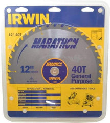 Irwin - 12" Diam, 1" Arbor Hole Diam, 40 Tooth Wet & Dry Cut Saw Blade - Carbide-Tipped, General Purpose Action, Standard Round Arbor - Benchmark Tooling