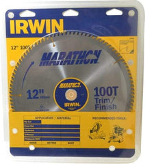 Irwin - 12" Diam, 1" Arbor Hole Diam, 100 Tooth Wet & Dry Cut Saw Blade - Carbide-Tipped, Finishing & Trimming Action, Standard Round Arbor - Benchmark Tooling