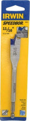 Irwin - 11/16", 1/4" Hex Shank, Bright Finish, High Speed Steel, Spade Blade Drill Bit - 2 Spurs, 6" Overall Length, 2" Shank Length, No Wire Fishing Hole - Benchmark Tooling