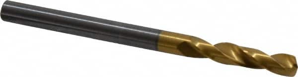 Guhring - 5/32" 140° Spiral Flute Solid Carbide Screw Machine Drill Bit - TiN Finish, Right Hand Cut, 22mm Flute Length, 55mm OAL, SU Point, Straight Shank - Benchmark Tooling