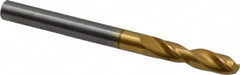 Guhring - 5.19938mm 140° Spiral Flute Solid Carbide Screw Machine Drill Bit - TiN Finish, Right Hand Cut, 26mm Flute Length, 62mm OAL, SU Point, Straight Shank - Benchmark Tooling