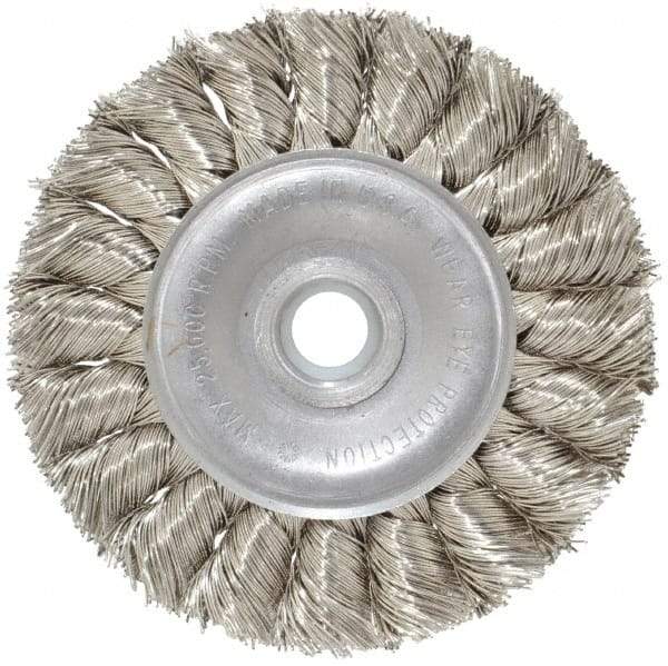 Anderson - 3" OD, 1/2" Arbor Hole, Knotted Stainless Steel Wheel Brush - 3/8" Face Width, 5/8" Trim Length, 0.014" Filament Diam, 25,000 RPM - Benchmark Tooling