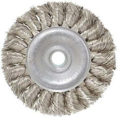 Anderson - 3" OD, 1/2" Arbor Hole, Knotted Stainless Steel Wheel Brush - 3/8" Face Width, 5/8" Trim Length, 0.014" Filament Diam, 25,000 RPM - Benchmark Tooling