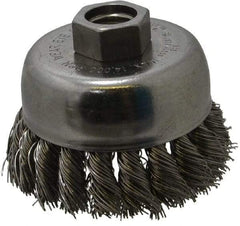 Anderson - 2-3/4" Diam, 5/8-11 Threaded Arbor, Stainless Steel Fill Cup Brush - 0.02 Wire Diam, 3/4" Trim Length, 14,000 Max RPM - Benchmark Tooling