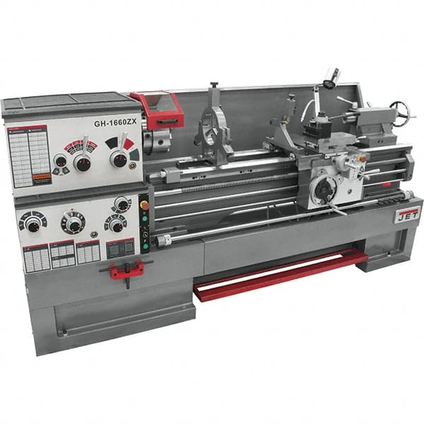 Jet - 16" Swing, 60" Between Centers, 230/460 Volt, Triple Phase Engine Lathe - 7MT Taper, 7-1/2 hp, 25 to 1,800 RPM, 3-1/8" Bore Diam, 40" Deep x 48" High x 116-1/2" Long - Benchmark Tooling