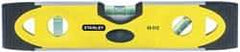 Stanley - Magnetic 9" Long 3 Vial Torpedo Level - Aluminum, Black/Yellow, 1 45°, 1 Level & 1 Plumb Vials - Benchmark Tooling