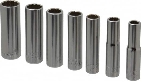 Blackhawk by Proto - 7 Piece 1/4" Drive Deep Well Socket Set - 12 Points, 1/4" to 1/2" Range, Inch Measurement Standard - Benchmark Tooling