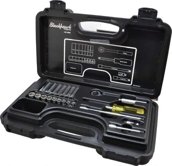 Blackhawk by Proto - 21 Piece 1/4" Drive Deep Well Socket Set - 6 Points, 5mm to 13mm Range, Metric Measurement Standard - Benchmark Tooling