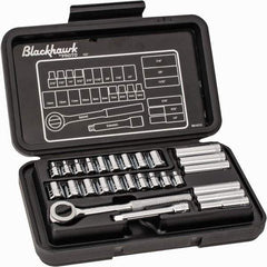 Blackhawk by Proto - 27 Piece 1/4" Drive Deep Well Socket Set - 6, 12 Points, 3/16" to 1/2" (4mm to 13mm) Range, Inch/Metric Measurement Standard - Benchmark Tooling