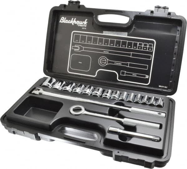 Blackhawk by Proto - 17 Piece 1/2" Drive Socket Set - 6, 12 Points, 3/8" to 1-1/4" Range, Inch Measurement Standard - Benchmark Tooling