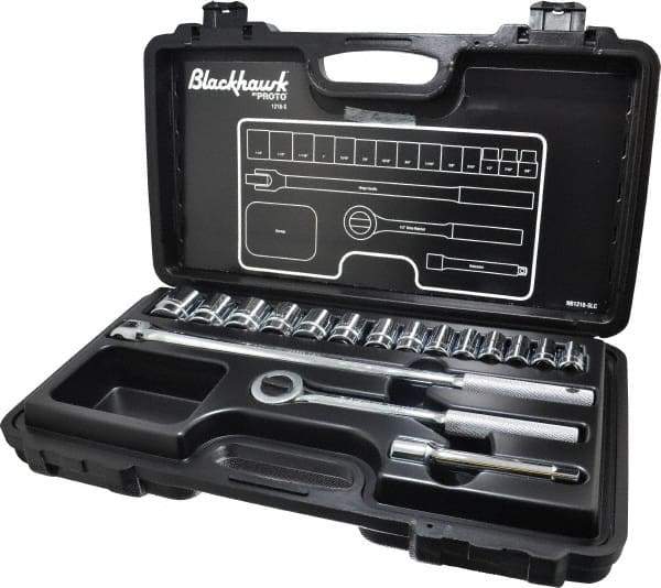 Blackhawk by Proto - 17 Piece 1/2" Drive Socket Set - 6 Points, 3/8" to 1-1/4" Range, Inch Measurement Standard - Benchmark Tooling