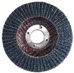 Merit Abrasives - 60 Grit, 7" Disc Diam, 7/8" Center Hole, Type 29 Zirconia Alumina Flap Disc - 8,600 Max RPM, Fiberglass Backing, Arbor Attaching System, Coated - Benchmark Tooling