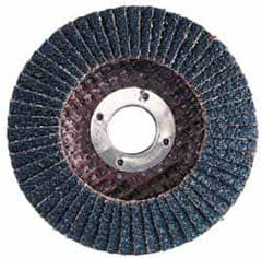 Merit Abrasives - 60 Grit, 7" Disc Diam, 7/8" Center Hole, Type 29 Zirconia Alumina Flap Disc - 8,600 Max RPM, Fiberglass Backing, Arbor Attaching System, Coated - Benchmark Tooling