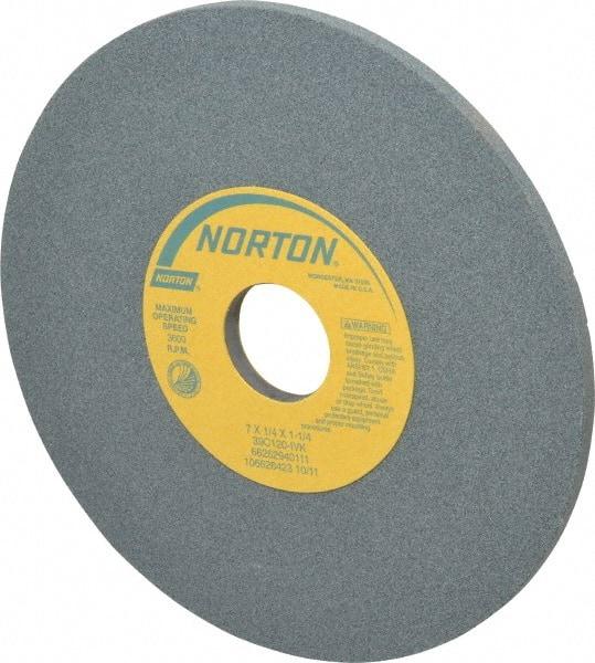 Norton - 7" Diam x 1-1/4" Hole x 1/4" Thick, I Hardness, 120 Grit Surface Grinding Wheel - Silicon Carbide, Type 1, Fine Grade, 3,600 Max RPM, Vitrified Bond, No Recess - Benchmark Tooling