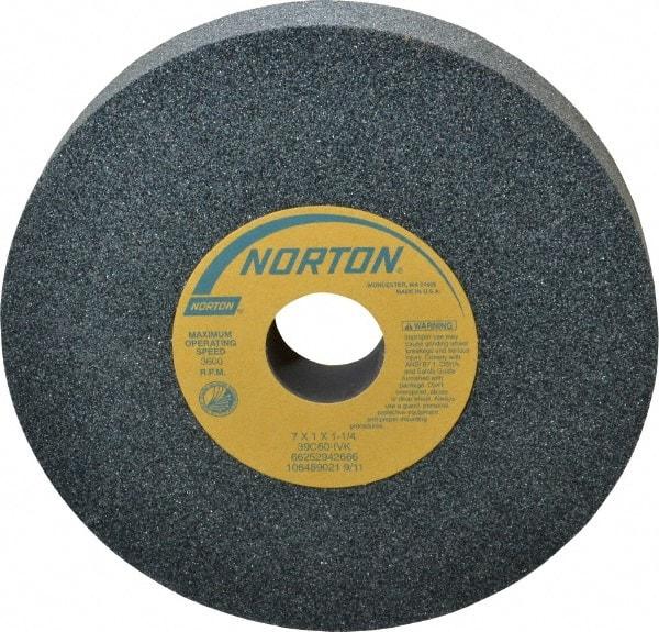 Norton - 7" Diam x 1-1/4" Hole x 1" Thick, I Hardness, 60 Grit Surface Grinding Wheel - Silicon Carbide, Type 1, Medium Grade, 3,600 Max RPM, Vitrified Bond, No Recess - Benchmark Tooling