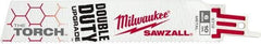 Milwaukee Tool - 6" Long x 1" Thick, Steel Reciprocating Saw Blade - Straight Profile, 10 TPI, Toothed Edge, Universal Shank - Benchmark Tooling