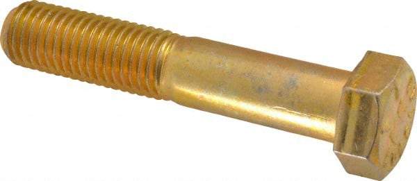 Made in USA - 3/4-10 UNC, 4" Length Under Head Hex Head Cap Screw - Partially Threaded, Grade 8 Alloy Steel, Zinc Yellow Dichromate Finish, 1-1/8" Hex - Benchmark Tooling