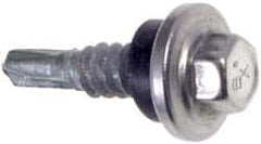 Buildex - #12-14, Hex Washer Head, Hex Drive, 1-1/2" Length Under Head, #2 Point, Self Drilling Screw - Stainless Steel Head, Steel Body - Benchmark Tooling