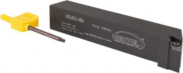 Hertel - SDJC, Left Hand Cut, 3° Lead Angle, 1" Shank Height x 1" Shank Width, Neutral Rake Indexable Turning Toolholder - 6" OAL, DC..32.5. Insert Compatibility, Series Screw-Type - Benchmark Tooling