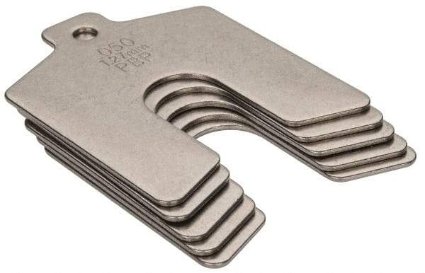 Made in USA - 5 Piece, 2 Inch Long x 2 Inch Wide x 0.05 Inch Thick, Slotted Shim Stock - Stainless Steel, 5/8 Inch Wide Slot - Benchmark Tooling