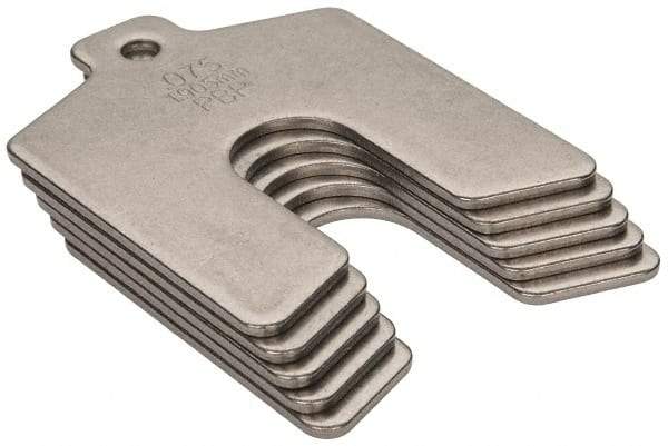 Made in USA - 5 Piece, 2 Inch Long x 2 Inch Wide x 0.075 Inch Thick, Slotted Shim Stock - Stainless Steel, 5/8 Inch Wide Slot - Benchmark Tooling