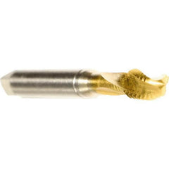 Emuge - M10x1.50 Metric Coarse 3 Flute 6H Bottoming Spiral Flute Tap - TiN Finish, 100mm OAL, Right Hand Flute, Right Hand Thread - Exact Industrial Supply