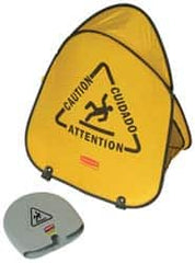 Rubbermaid - Caution, 18-3/8" Wide x 20" High, Spring Steel and Durable Cleanable Fabric Floor Sign - English/French/Spanish, A-Frame, Black on Yellow, For Accident Prevention - Benchmark Tooling