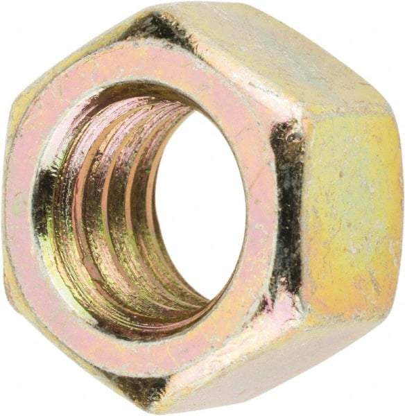 Value Collection - 3/8-16 UNC Steel Right Hand Hex Nut - 9/16" Across Flats, 21/64" High, Zinc Yellow Dichromate Finish - Benchmark Tooling