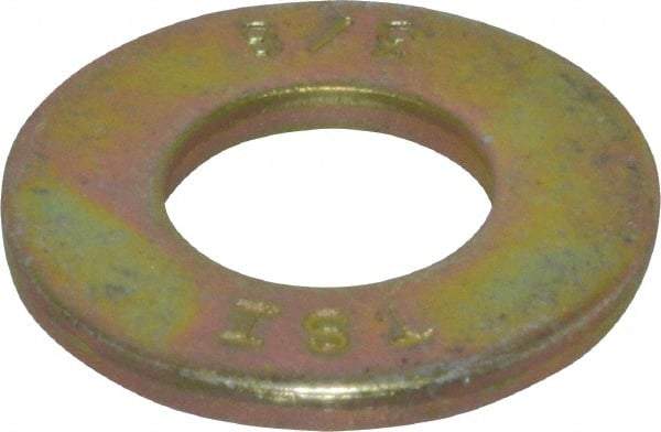 Value Collection - 3/8" Screw, Grade 8 Steel SAE Flat Washer - 13/32" ID x 13/16" OD, 1/16" Thick, Zinc Yellow Dichromate Finish - Benchmark Tooling