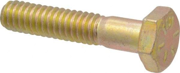 Made in USA - 1/4-20 UNC, 1-1/4" Length Under Head Hex Head Cap Screw - Partially Threaded, Grade 8 Alloy Steel, Zinc Yellow Dichromate Finish, 7/16" Hex - Benchmark Tooling