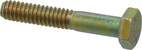 Made in USA - 1/4-20 UNC, 1-1/2" Length Under Head Hex Head Cap Screw - Partially Threaded, Grade 8 Alloy Steel, Zinc Yellow Dichromate Finish, 7/16" Hex - Benchmark Tooling