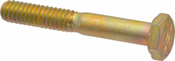 Made in USA - 1/4-20 UNC, 1-3/4" Length Under Head Hex Head Cap Screw - Partially Threaded, Grade 8 Alloy Steel, Zinc Yellow Dichromate Finish, 7/16" Hex - Benchmark Tooling