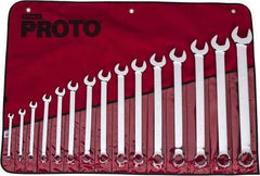 Proto - 15 Piece, 5/16" to 1-1/4", 12 Point Combination Wrench Set - Inch Measurement Standard, Full Polish Finish, Comes in Vinyl Roll - Benchmark Tooling