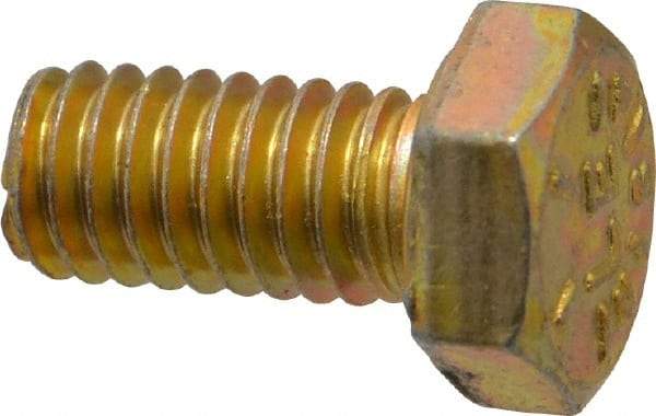 Made in USA - 5/16-18 UNC, 5/8" Length Under Head Hex Head Cap Screw - Fully Threaded, Grade 8 Alloy Steel, Zinc Yellow Dichromate Finish, 1/2" Hex - Benchmark Tooling