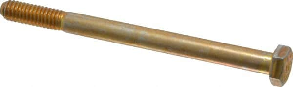 Made in USA - 5/16-18 UNC, 4" Length Under Head Hex Head Cap Screw - Partially Threaded, Grade 8 Alloy Steel, Zinc Yellow Dichromate Finish, 1/2" Hex - Benchmark Tooling