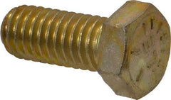 Made in USA - 3/8-16 UNC, 7/8" Length Under Head Hex Head Cap Screw - Fully Threaded, Grade 8 Alloy Steel, Zinc Yellow Dichromate Finish, 9/16" Hex - Benchmark Tooling