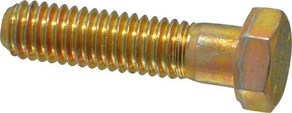 Made in USA - 3/8-16 UNC, 1-1/2" Length Under Head Hex Head Cap Screw - Partially Threaded, Grade 8 Alloy Steel, Zinc Yellow Dichromate Finish, 9/16" Hex - Benchmark Tooling