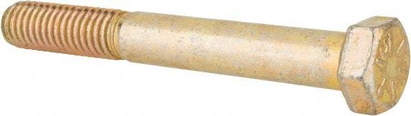 Made in USA - 3/8-16 UNC, 3" Length Under Head Hex Head Cap Screw - Partially Threaded, Grade 8 Alloy Steel, Zinc Yellow Dichromate Finish, 9/16" Hex - Benchmark Tooling
