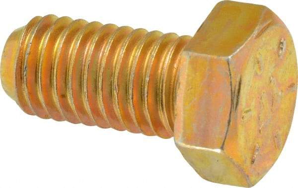 Made in USA - 1/2-13 UNC, 1" Length Under Head Hex Head Cap Screw - Fully Threaded, Grade 8 Alloy Steel, Zinc Yellow Dichromate Finish, 3/4" Hex - Benchmark Tooling