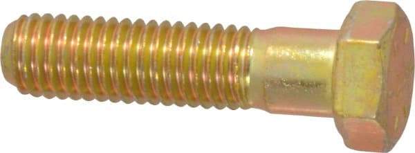 Made in USA - 1/2-13 UNC, 2" Length Under Head Hex Head Cap Screw - Partially Threaded, Grade 8 Alloy Steel, Zinc Yellow Dichromate Finish, 3/4" Hex - Benchmark Tooling