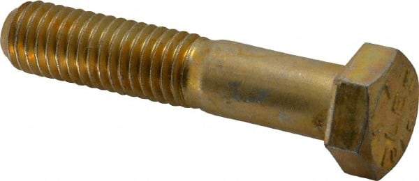 Made in USA - 1/2-13 UNC, 2-1/2" Length Under Head Hex Head Cap Screw - Partially Threaded, Grade 8 Alloy Steel, Zinc Yellow Dichromate Finish, 3/4" Hex - Benchmark Tooling