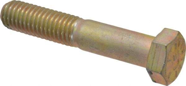 Made in USA - 1/2-13 UNC, 2-3/4" Length Under Head Hex Head Cap Screw - Partially Threaded, Grade 8 Alloy Steel, Zinc Yellow Dichromate Finish, 3/4" Hex - Benchmark Tooling