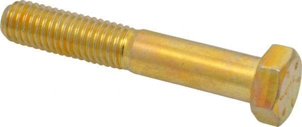 Made in USA - 1/2-13 UNC, 3" Length Under Head Hex Head Cap Screw - Partially Threaded, Grade 8 Alloy Steel, Zinc Yellow Dichromate Finish, 3/4" Hex - Benchmark Tooling