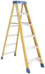 Made in USA - 6 Steps, 7 Ft. High, Type IA Rating, Fiberglass Step Ladder - Benchmark Tooling