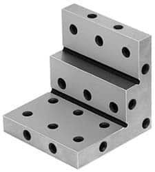 Suburban Tool - 3" Wide x 2-3/4" Deep x 3" High Steel Precision-Ground Angle Plate - Stepped Plate, Machined Holes on Surface, Open End, 9/16" Thick, Single Plate - Benchmark Tooling