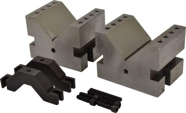 Suburban Tool - 2-1/4" Max Capacity, 90° Angle, Hardened Steel V-Block - 3" Long x 4" Wide x 3" High, Sold as Matched Pair - Benchmark Tooling